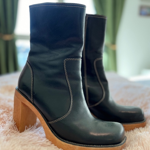 Vintage Steve Madden Platform Boots Wood Heel Size 9 - Picture 7 of 8